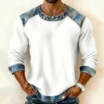 Vintage Denim Trim Waffle Knit Sweatshirt