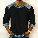 Vintage Denim Trim Waffle Knit Sweatshirt