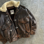 Vintage Fireman Clasp Aviator Leather Bomber Jacket