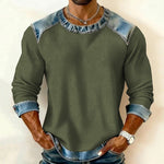 Vintage Denim Trim Waffle Knit Sweatshirt