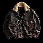 Vintage Fireman Clasp Aviator Leather Bomber Jacket