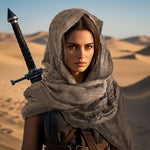 Wrap Dune Wasteland Hooded Shawl With Viking Brooch