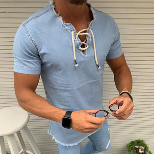 Denim Blue V Neck T-shirts