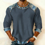 Vintage Denim Trim Waffle Knit Sweatshirt