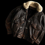 Vintage Fireman Clasp Aviator Leather Bomber Jacket