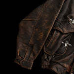 Vintage Fireman Clasp Aviator Leather Bomber Jacket