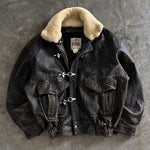 Vintage Fireman Clasp Aviator Leather Bomber Jacket