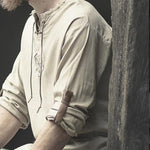Medieval Linen Man Shirt with Ancient Viking Embroidery