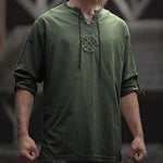 Medieval Linen Man Shirt with Ancient Viking Embroidery